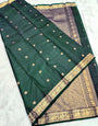 Tremendous Dark Green Soft Silk Saree With Super classy Blouse Piece