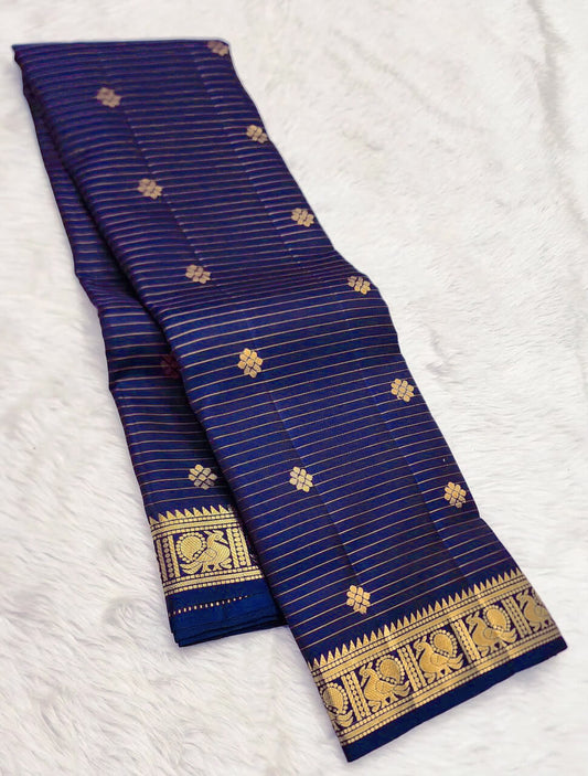 Jubilant Navy Blue Soft Silk Saree With Effulgent Blouse Piece