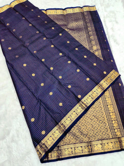 Jubilant Navy Blue Soft Silk Saree With Effulgent Blouse Piece