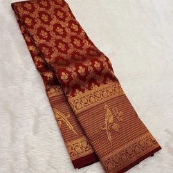 Murmurous Maroon Pure Zari Weaving Banarasi Silk Saree With Incredible Blouse Piece