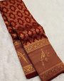 Murmurous Maroon Pure Zari Weaving Banarasi Silk Saree With Incredible Blouse Piece