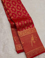 Lissome Red Pure Zari Weaving Banarasi Silk Saree With Imbrication Blouse Piece
