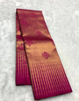 Wonderful Dark Pink Pure Zari Weaving Banarasi Silk Saree With Energetic Blouse Piece