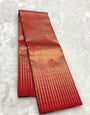 Petrichor Red Pure Zari Weaving Banarasi Silk Saree With Staring Blouse Piece