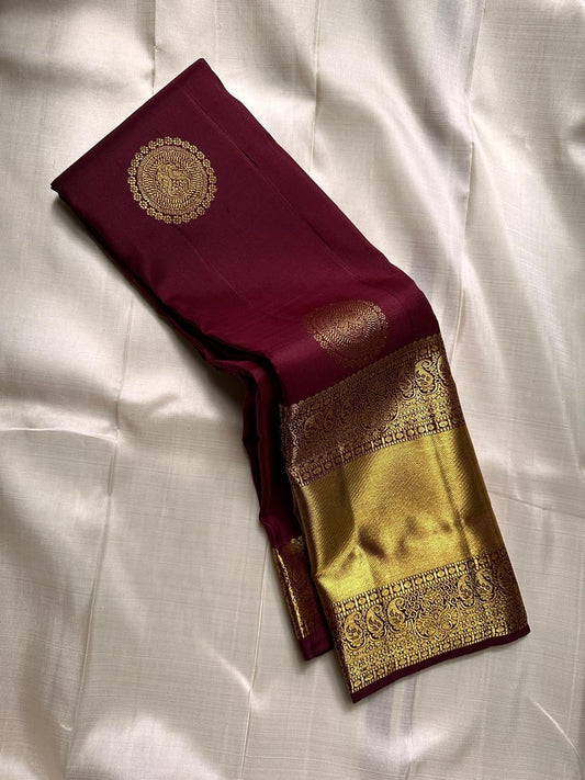 Gratifying Wine Pure Zari Weaving Banarasi Silk Saree With Zephyr Blouse Piece