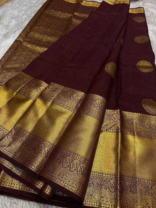 Gratifying Wine Pure Zari Weaving Banarasi Silk Saree With Zephyr Blouse Piece