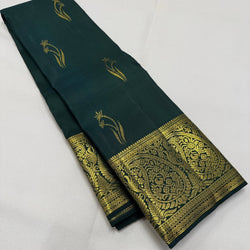 Embrocation Dark Green Pure Zari Weaving Banarasi Silk Saree With Stunner Blouse Piece