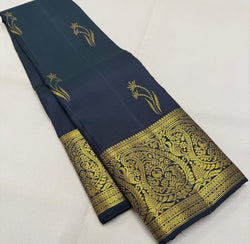 Beauteous Navy Blue Pure Zari Weaving Banarasi Silk Saree With Most Stunning Blouse Piece