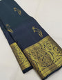 Beauteous Navy Blue Pure Zari Weaving Banarasi Silk Saree With Most Stunning Blouse Piece