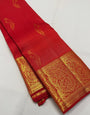 Extraordinary Red Pure Zari Weaving Banarasi Silk Saree With Staggering Blouse Piece