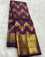 Deserving Purple Pure Zari Weaving Banarasi Silk Saree With Adoring Blouse Piece
