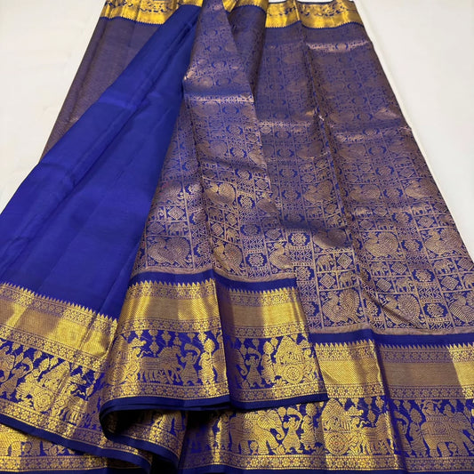 Elision Royal Blue Pure Zari Weaving Banarasi Silk Saree With Snazzy Blouse Piece