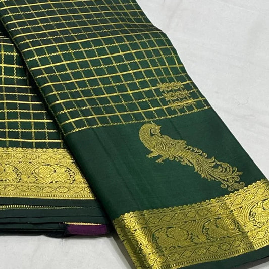 Glowing Dark Green Pure Zari Weaving Banarasi Silk Saree With Propinquity Blouse Piece