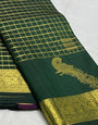 Glowing Dark Green Pure Zari Weaving Banarasi Silk Saree With Propinquity Blouse Piece