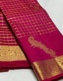 Sumptuous Dark Pink Pure Zari Weaving Banarasi Silk Saree With Tremendous Blouse Piece