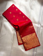 Scintillating Dark Pink Pure Zari Weaving Banarasi Silk Saree With Luxuriant Blouse Piece