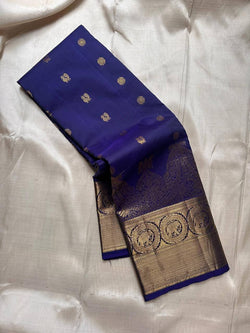 Snappy Navy Blue Pure Zari Weaving Banarasi Silk Saree With Blissful Blouse Piece