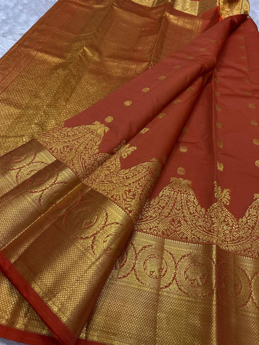 Girlish Orange Pure Zari Weaving Banarasi Silk Saree With Ineffable Blouse Piece