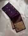 Admirable Purple Pure Zari Weaving Banarasi Silk Saree With Scrumptious Blouse Piece