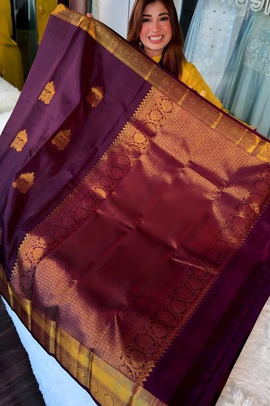 Seraphic Purple Pure Zari Weaving Banarasi Silk Saree With Imbrication Blouse Piece