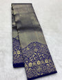 Precious Royal Blue Pure Zari Weaving Banarasi Silk Saree With Glorious Blouse Piece