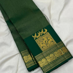 Desirable Dark Green Pure Zari Weaving Banarasi Silk Saree With Engaging Blouse Piece