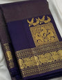 Nebula Navy Blue Pure Zari Weaving Banarasi Silk Saree With Assemblage Blouse Piece