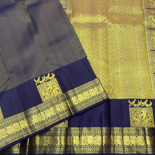 Nebula Navy Blue Pure Zari Weaving Banarasi Silk Saree With Assemblage Blouse Piece