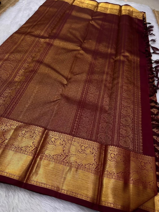 Woebegone Maroon Pure Zari Weaving Banarasi Silk Saree With Beautiful Blouse Piece