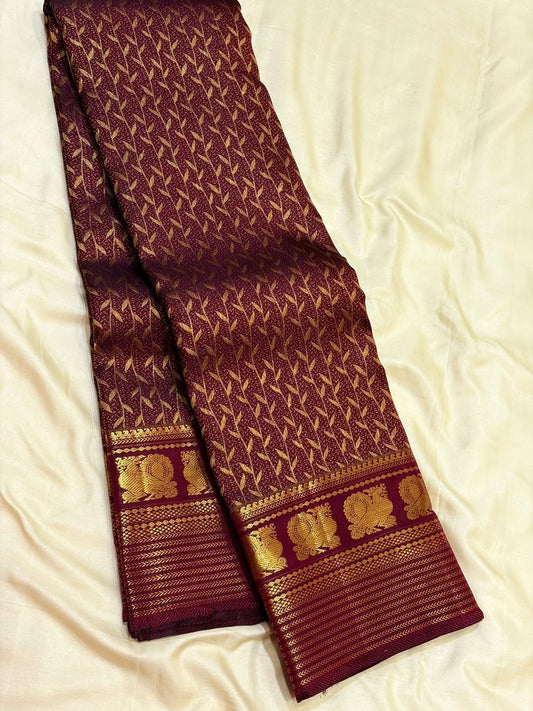 Demesne Wine Pure Zari Weaving Banarasi Silk Saree With Staggering Blouse Piece