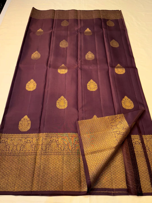 Brood Wine Pure Zari Weaving Banarasi Silk Saree With Scintilla Blouse Piece