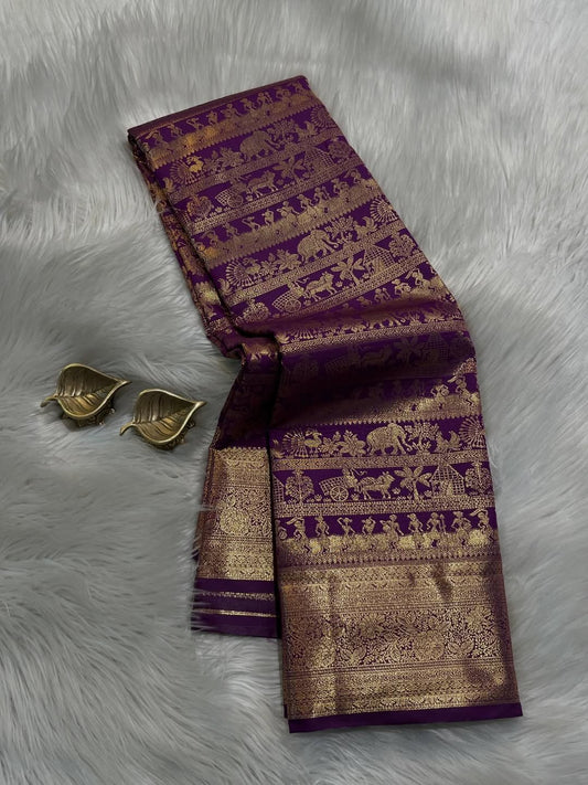 Exquisite Purple Pure Zari Weaving Banarasi Silk Saree With Susurrous Blouse Piece