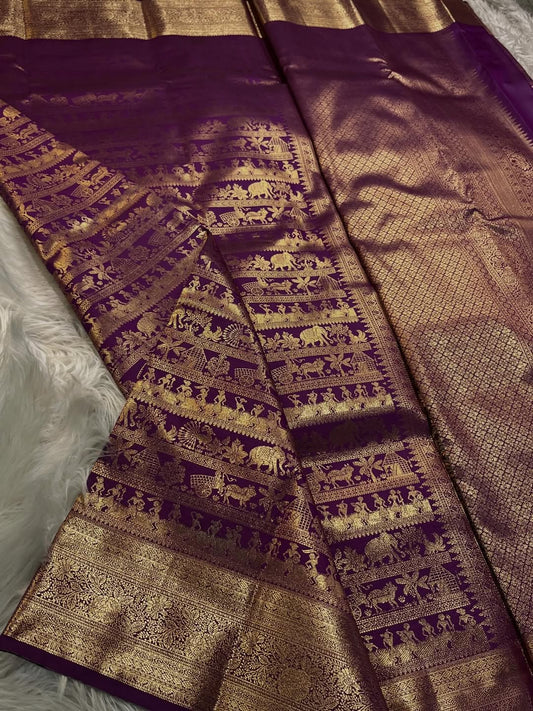 Exquisite Purple Pure Zari Weaving Banarasi Silk Saree With Susurrous Blouse Piece