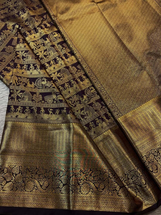 Enticing Wine Pure Zari Weaving Banarasi Silk Saree With Serendipity Blouse Piece