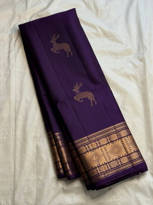Elision Purple Pure Zari Weaving Banarasi Silk Saree With Demure Blouse Piece