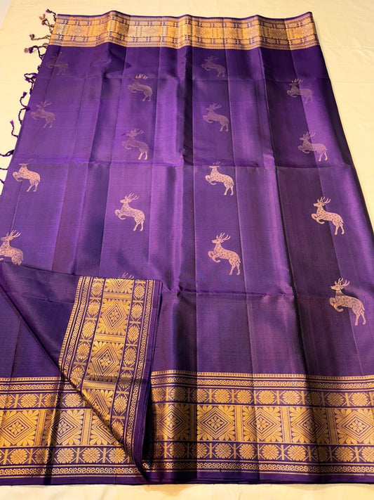 Elision Purple Pure Zari Weaving Banarasi Silk Saree With Demure Blouse Piece