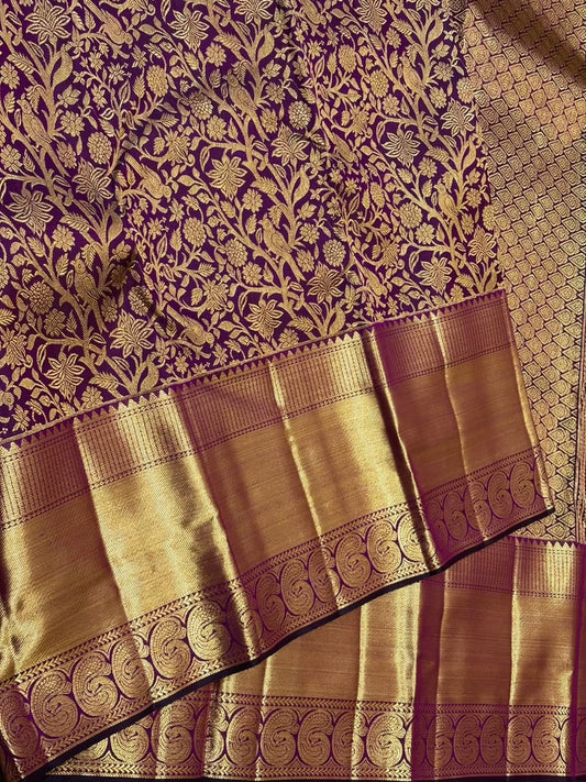 Dissemble Purple Pure Zari Weaving Banarasi Silk Saree With Lagniappe Blouse Piece