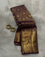Surpassing Purple Pure Zari Weaving Banarasi Silk Saree With Exemplary Blouse Piece