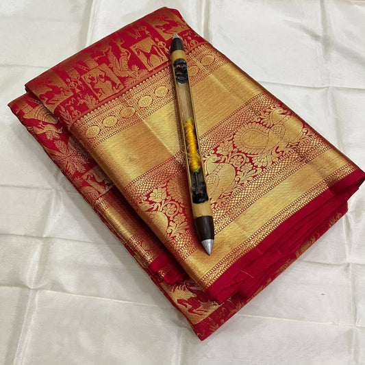 Ephemeral Red Pure Zari Weaving Banarasi Silk Saree With Supernal Blouse Piece