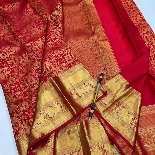 Ephemeral Red Pure Zari Weaving Banarasi Silk Saree With Supernal Blouse Piece
