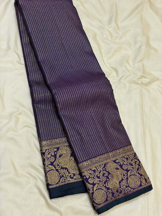 Splendiferous Navy Blue Pure Zari Weaving Banarasi Silk Saree With Nectarous Blouse Piece