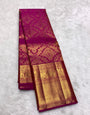 Magnetic Dark Pink Pure Zari Weaving Banarasi Silk Saree With Resplendent Blouse Piece