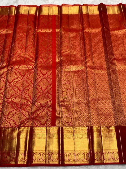 Palimpsest Red Pure Zari Weaving Banarasi Silk Saree With Rhapsodic Blouse Piece
