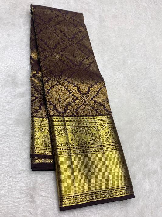 Quintessential Wine Pure Zari Weaving Banarasi Silk Saree With Precious Blouse Piece