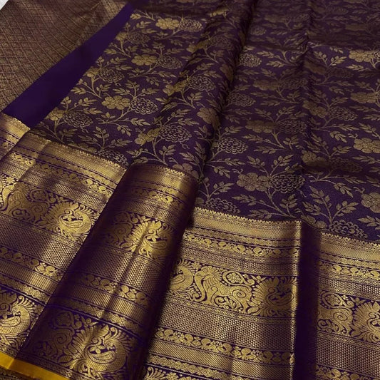 Delectable Purple Pure Zari Weaving Banarasi Silk Saree With Assemblage Blouse Piece