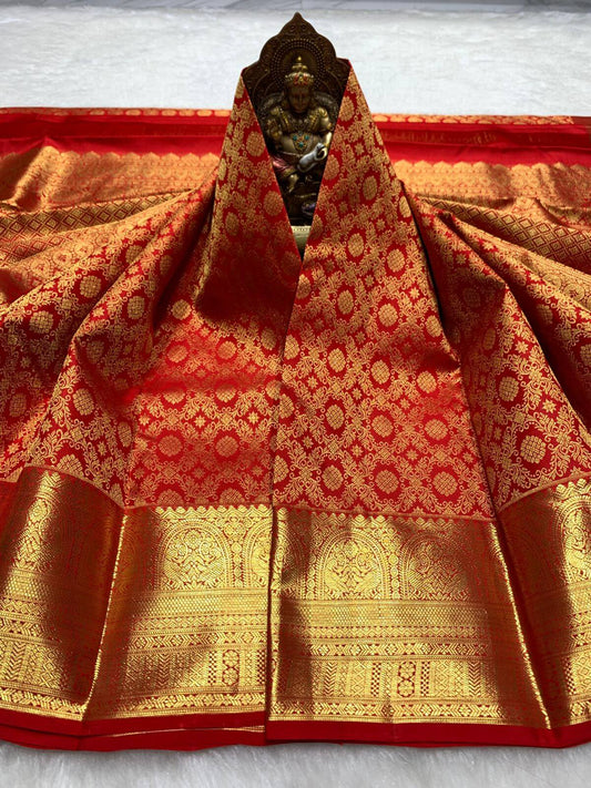 Charismatic Red Pure Zari Weaving Banarasi Silk Saree With Winsome Blouse Piece