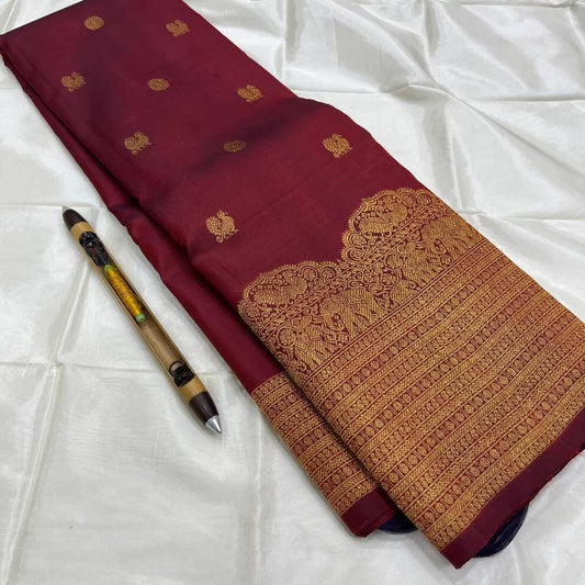Lassitude Maroon Pure Zari Weaving Banarasi Silk Saree With Smashing Blouse Piece