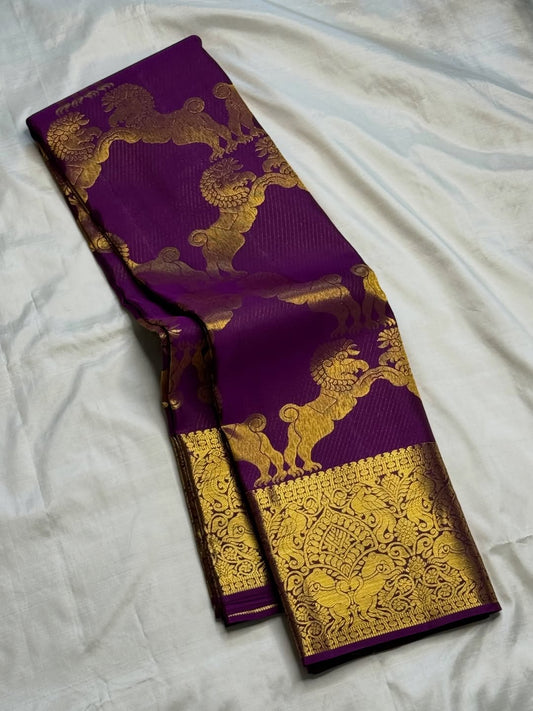 Rhapsodic Purple Pure Banarasi Silk Saree With Glorious Blouse Piece