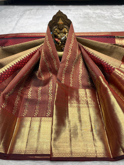 Glowing Maroon Pure Banarasi Silk Saree With Opulent Blouse Piece