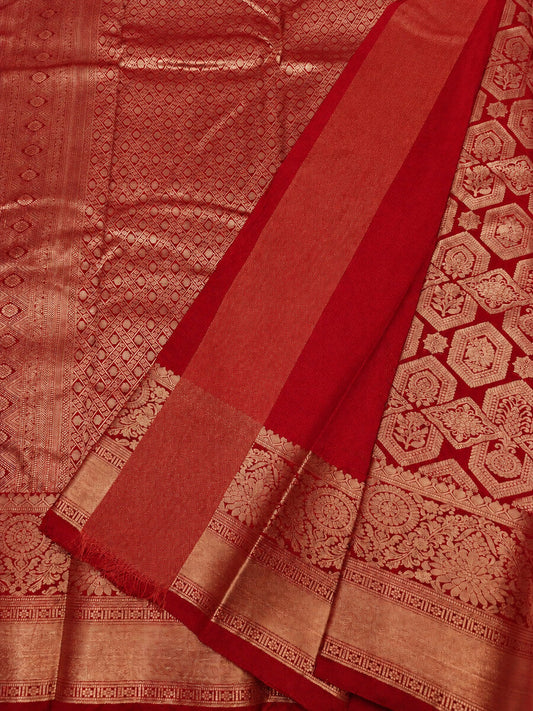 Resplendent Red Pure Banarasi Silk Saree With Designer Blouse Piece